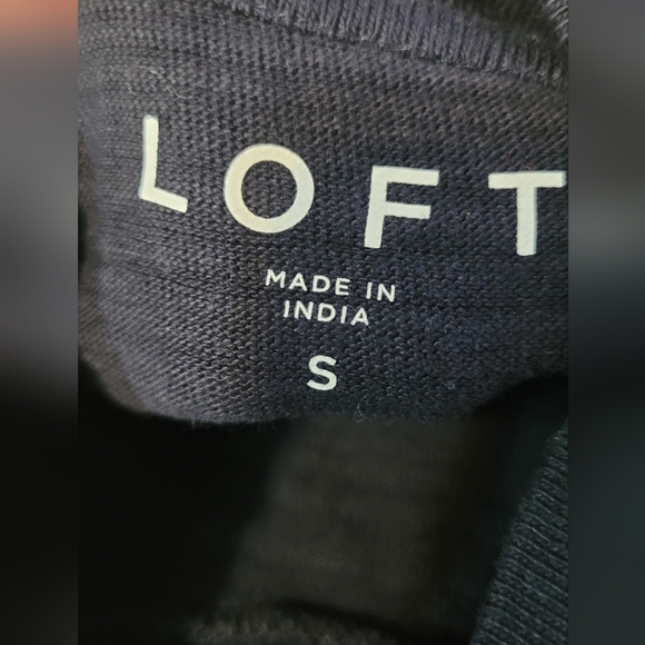 Loft Mock Neck Pullover Polka Dot Texture Top Navy Blue White Small 100% Cotton - Picture 3 of 5